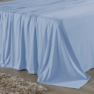 Jogo De Cama Casal Nobre 4 Peças Lençol Com Elástico De 30cm De Altura Malha 100% Algodão - Azul-bebê / Cinza