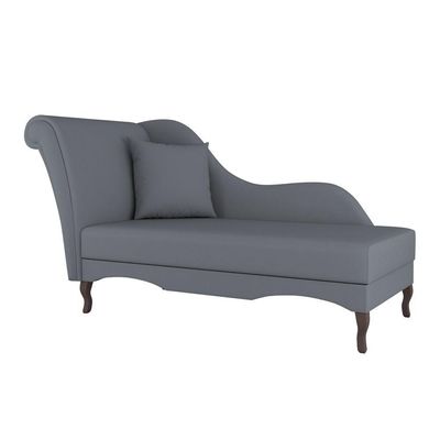 Divã Recamier Chaise Longue Valentina Clássico Com Pés De Madeira Suede Cinza - Desk Design