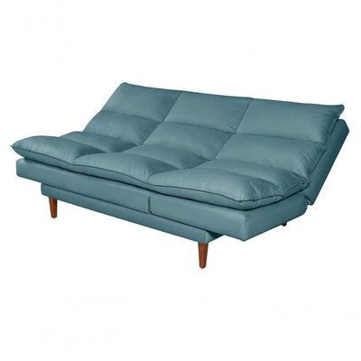 Sofá Cama Vancouver 3 Lugares Império Reclinável Casal Pés Madeira Suede Azul Turquesa 362