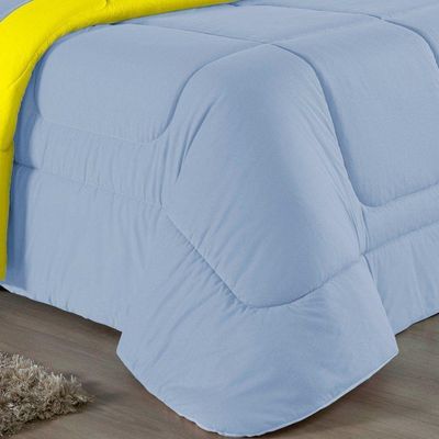 Edredom Solteiro Nobre 1 Peça Dupla Face 1,60m X 2,40m Malha 100% Algodão - Azul-bebê / Amarelo