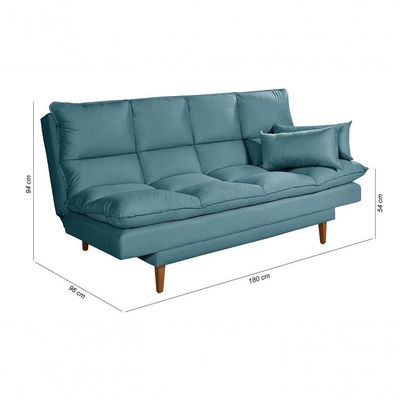 Sofá Cama Andorra 3 Lugares Império Reclinável Pés Madeira Com Banqueta Suede Azul Turquesa 362