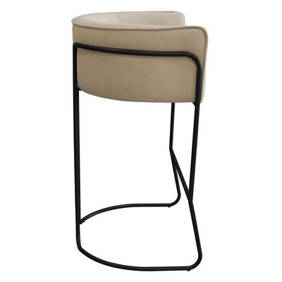 Kit 02 Banquetas Alta Com Encosto Betina Base Preto Linho Areia - Nexta Casa