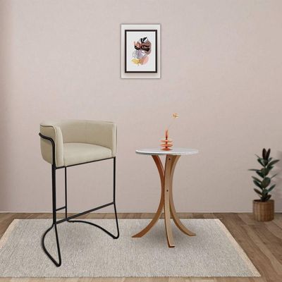Kit 02 Banquetas Alta Com Encosto Betina Base Preto Linho Areia - Nexta Casa