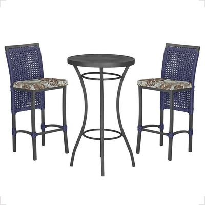 Mesa Bistrô E 2 Banquetas Roma Preta Corda Estofado 6 Trama Azul