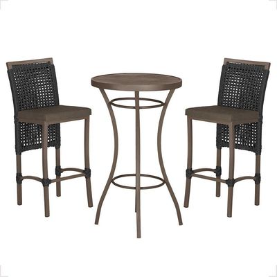 Mesa Bistrô E 2 Banquetas Roma Marrom Corda Estofado 9 Trama Preto