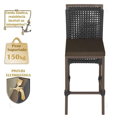 Mesa Bistrô E 2 Banquetas Roma Marrom Corda Estofado 9 Trama Preto