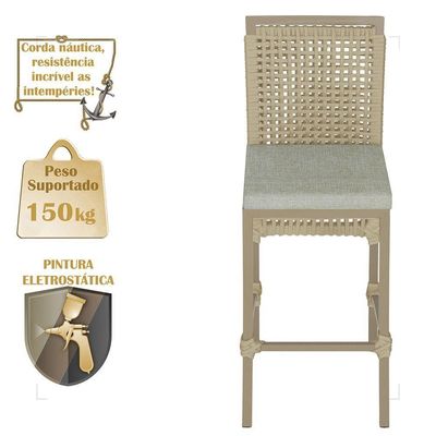 Mesa Bistrô Com 4 Banquetas Roma Fendi Corda Náutica 3 Trama Rami