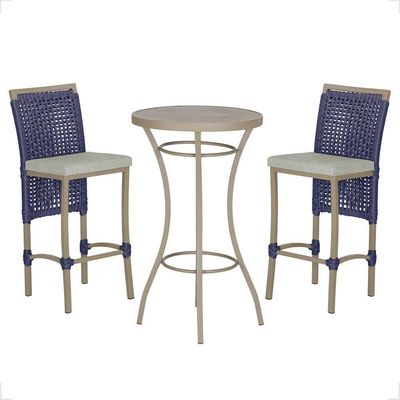 Mesa Bistrô 2 Banquetas Roma Fendi Corda Náutica 3 Trama Azul