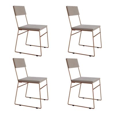 Kit 4 Cadeiras De Jantar Málaga Veludo Base Cobre Para Sala Cozinha Conforto Decor - Cobre-bege
