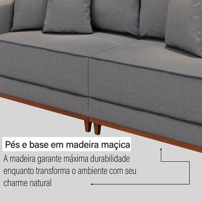 Sofá Fixo 4 Lugares Verona 2,56m Linho Cinza
