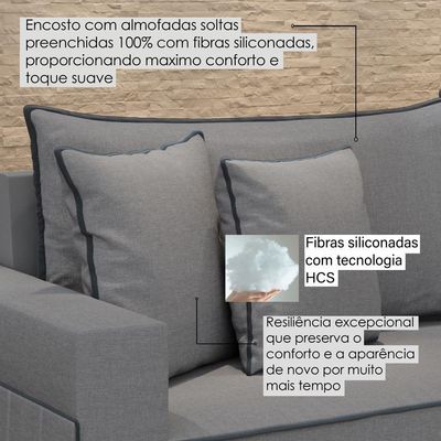 Sofá Fixo 4 Lugares Verona 2,56m Linho Cinza