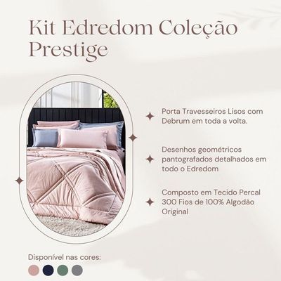 Kit Edredom Liso Queen Prestige Dupla Face Com Fronhas 03 Peças - Tecido Percal 300 Fios 100% Algodão Original Cor Rosê