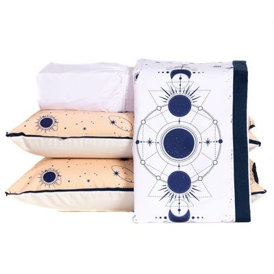 Jogo De Cama Lençol King Constelações Branco 04 Peças - Percal 200 Fios Decoração Universo Astrologia Signos