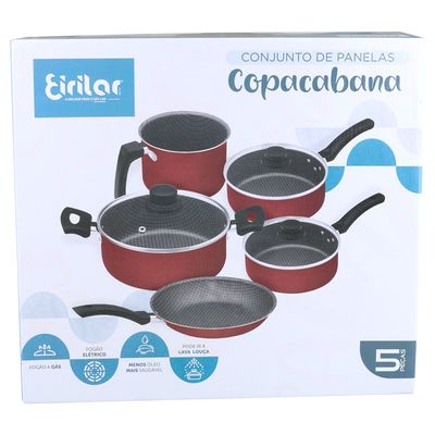 Conjunto de Panelas Antiaderente Copacabana Eirilar - Vermelho 5 Peças