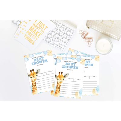 30 Cartões de Chá de Bebê para Preencher com Girafa e Animais da Selva em Branco - Inkdotpot 12,7 Cm × 17,78 Cm / Branco - Convite