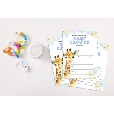 30 Cartões de Chá de Bebê para Preencher com Girafa e Animais da Selva em Branco - Inkdotpot 12,7 Cm × 17,78 Cm / Branco - Convite