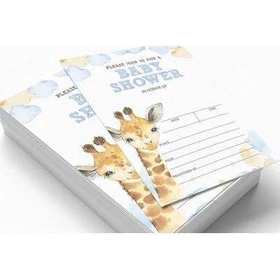 30 Cartões de Chá de Bebê para Preencher com Girafa e Animais da Selva em Branco - Inkdotpot 12,7 Cm × 17,78 Cm / Branco - Convite