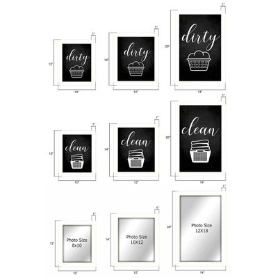 Conjunto com 2 Placas Limpo/Sujo para Lavanderia Doméstica, Decoração de Parede - Inkdotpot 25,4 Cm × 30,48 Cm / Moldura Branca