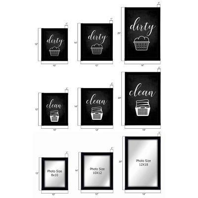 Conjunto com 2 Placas Limpo/Sujo para Lavanderia Doméstica, Decoração de Parede - Inkdotpot 25,4 Cm × 30,48 Cm / Moldura Branca