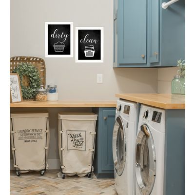 Conjunto com 2 Placas Limpo/Sujo para Lavanderia Doméstica, Decoração de Parede - Inkdotpot 25,4 Cm × 30,48 Cm / Moldura Branca