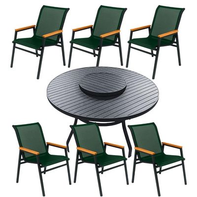 Conjunto Mesa Jardim Giratória 6 Poltronas Cadeiras área Externa Lazer Piscina Verde