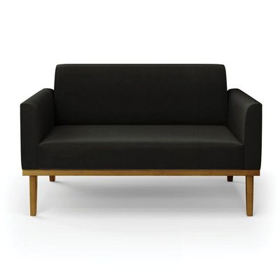 Sofá Namoradeira Base De Madeira Fixa Castanho Marisa Suede Preto D03 - D?rossi