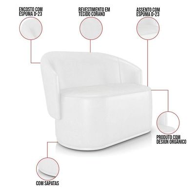 Sofá Namoradeira Com Poltrona E Puff Orgânico Sala Malu Sintético Pu Branco M11 - D'rossi