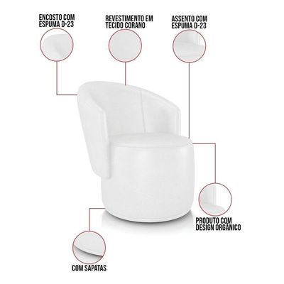 Sofá Namoradeira Com Poltrona E Puff Orgânico Sala Malu Sintético Pu Branco M11 - D'rossi