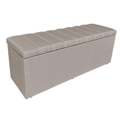 Kit Cabeceira Painel E Calçadeira Recamier Baú Solteiro 0,90m Holanda Linho - Pallazio Cor Cappuccino