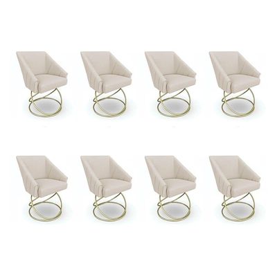 Kit 8 Poltronas Luxo Alana Linho Bege Base Luxo Dourado - Pallazio