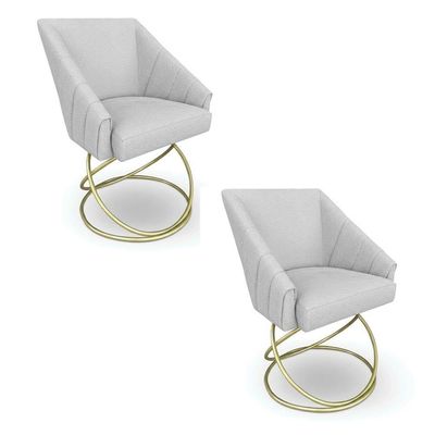 Kit 2 Poltronas Luxo Alana Bouclê Cinza Base Luxo Dourado - Pallazio