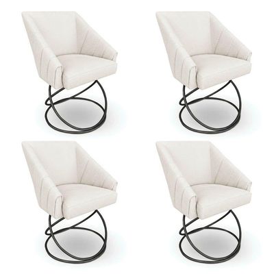 Kit 4 Poltronas Luxo Alana Bouclê Bege Base Luxo Preto - Pallazio