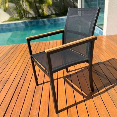 Jogo Mesa Piscina Para área Externa 6 Cadeiras Tela Sling Amélia Mesa 1,40m + Guarda Sol Preto