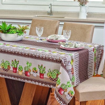 Toalha De Mesa Vilela Em Oxford Retangular 2,10m X 1,40m 100% Poliéster - Cactos