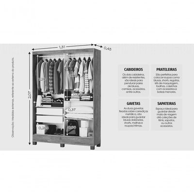 Guarda Roupa Com 2 Portas Espelhado Sapphire -grand Line