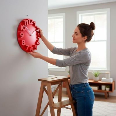 Relógio De Parede 3d 30cm Vermelho – Design Moderno E Minimalista Com Números Grandes Sala Quarto