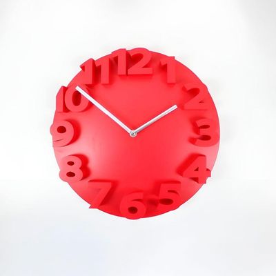 Relógio De Parede 3d 30cm Vermelho – Design Moderno E Minimalista Com Números Grandes Sala Quarto