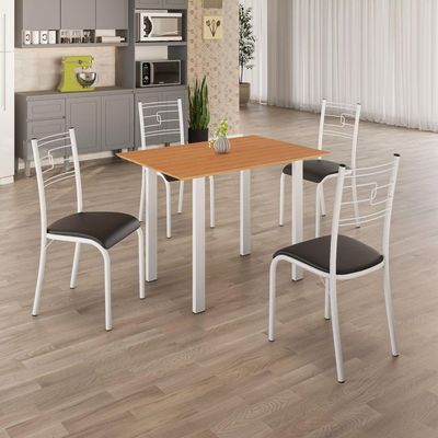 Conjunto Sala De Jantar Mila 4 Cadeiras Ella Branca C- Preto