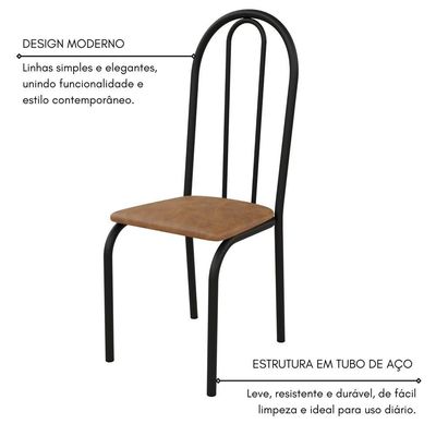 Conjunto Sala De Jantar 90cm Ilhabela 4 Cad Preto C- Jambo