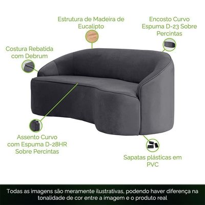 Sofá Curvo Montserrat 230cm 04 Lugares Veludo Cinza Titânio - Nexta Casa