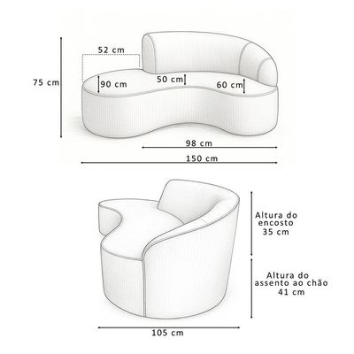 Sofá Curvo 2 Lugares 150cm Eron Braço Esq. Corano Sintético Caramelo - Nexta Casa
