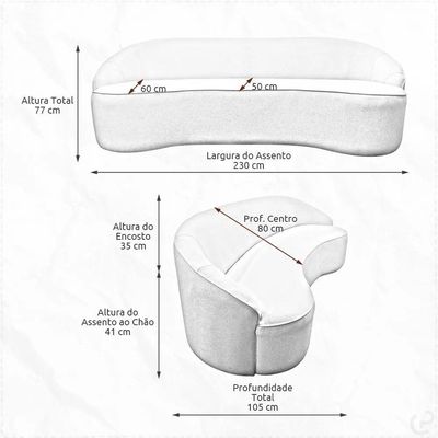 Sofá Curvo Montserrat 230cm 04 Lugares Bouclé Cinza Claro - Nexta Casa