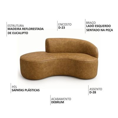 Sofá Curvo 2 Lugares 150cm Eron Braço Esq. Corano Sintético Caramelo - Nexta Casa