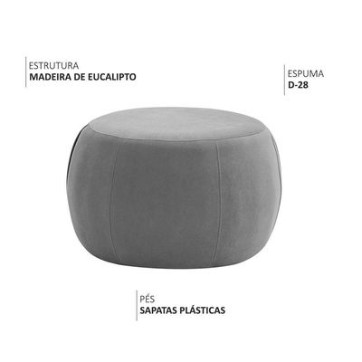 Puff Decorativo Redondo Golf 70x70cm Poliéster Cinza - Nexta Casa