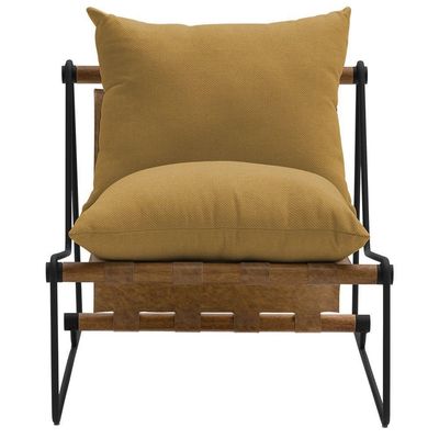 Poltrona Decorativa Turim Base Aço Preto Recouro Camel Poliéster Mostarda - Nexta Casa