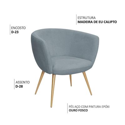 Poltrona Decorativa Isis Pés Palito Ouro Fosco Bouclé Azul Claro - Nexta Casa