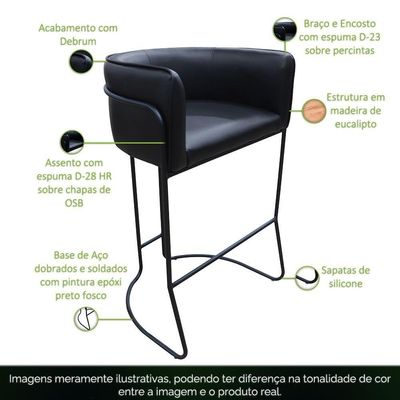Banqueta Alta Com Encosto Betina Base Preto Fosco Corano Preto - Nexta Casa