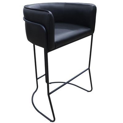 Banqueta Alta Com Encosto Betina Base Preto Fosco Corano Preto - Nexta Casa