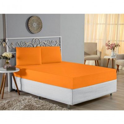 Jogo De Cama Casal Viúva Nobre 3 Peças Malha 100% Algodão - Laranja