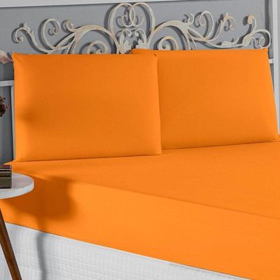Jogo De Cama Casal Viúva Nobre 3 Peças Malha 100% Algodão - Laranja